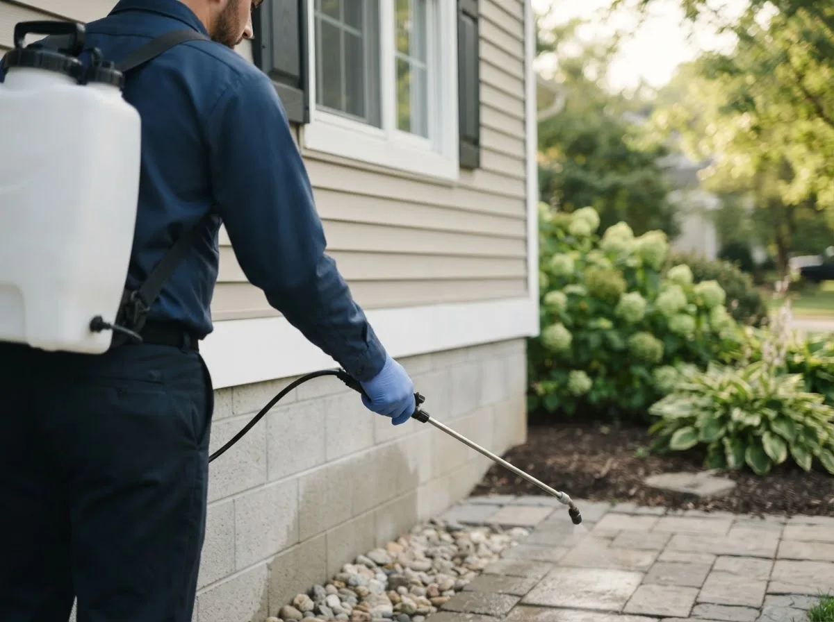 Pest control technician inspecting a home in New Bethlehem, PA